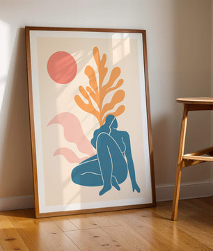Abstract Nude Figure in Minimalist Design with Botanical Elements - Mi tienda