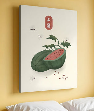 Watermelon With Dragonflies And Asian Script Minimalist Illustration - Mi tienda