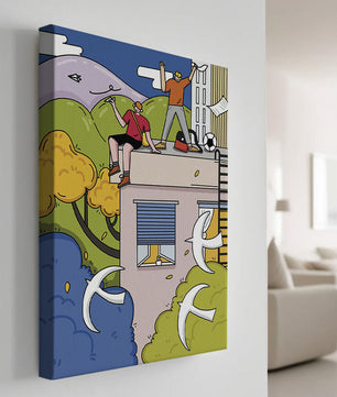 Youthful Adventure on Rooftop with Nature and Cityscape
