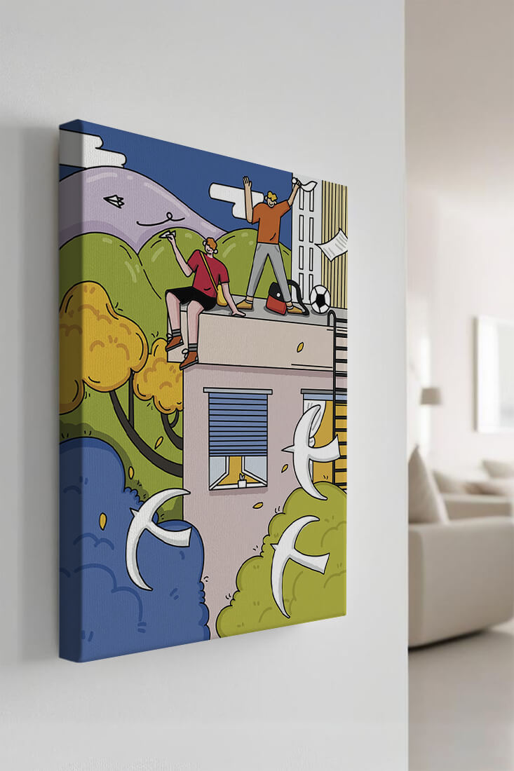 Youthful Adventure on Rooftop with Nature and Cityscape