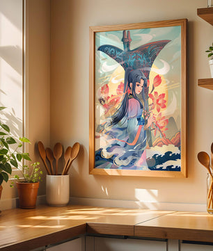 Art fantastique élégant : femme en tenue traditionnelle avec fond floral