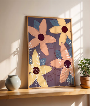 Colorful Floral Pattern with Abstract Leaves and Flowers