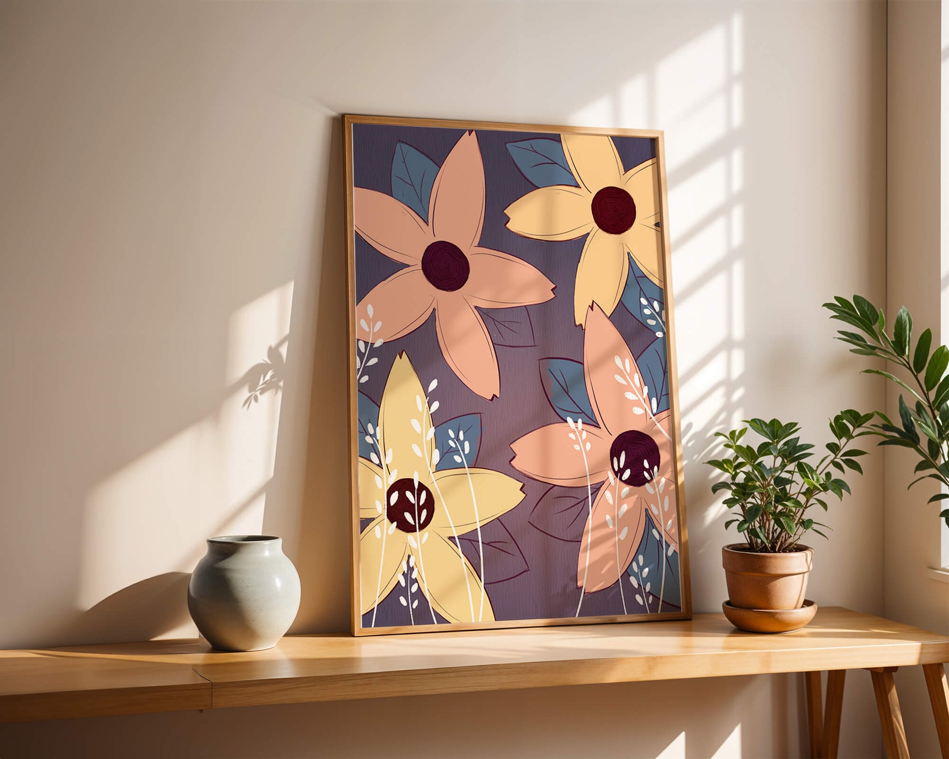 Colorful Floral Pattern with Abstract Leaves and Flowers