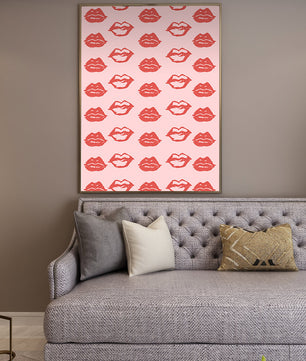 Patterned Red Lips Repeated on Pink Background - Mi tienda