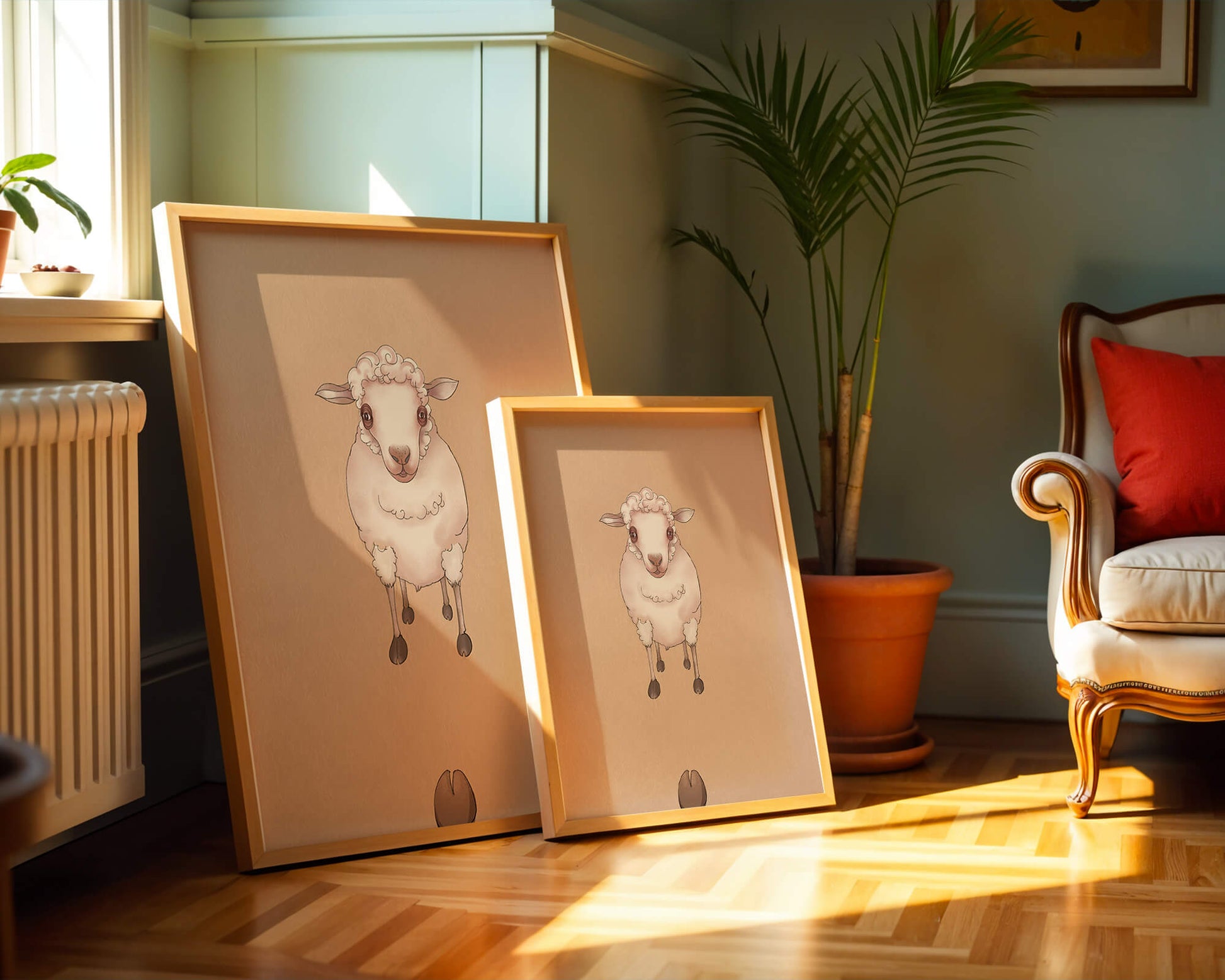Ilustración de una oveja adorable sobre un fondo texturizado