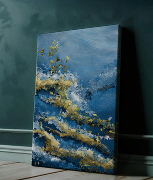 Textura abstracta en azul y dorado con patrones dinámicos