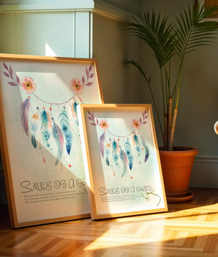 Whimsical dreamcatcher with feathers and flowers in a pastel watercolor style