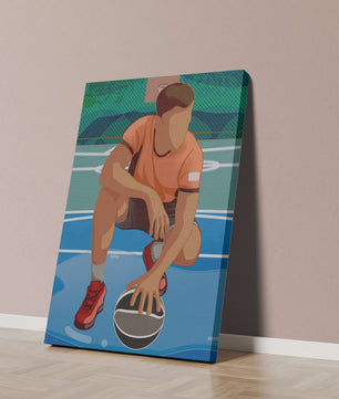Ilustración de un jugador de baloncesto en la cancha en una pose dinámica