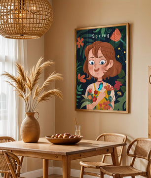 Ilustración primaveral encantadora con flores y mariposa