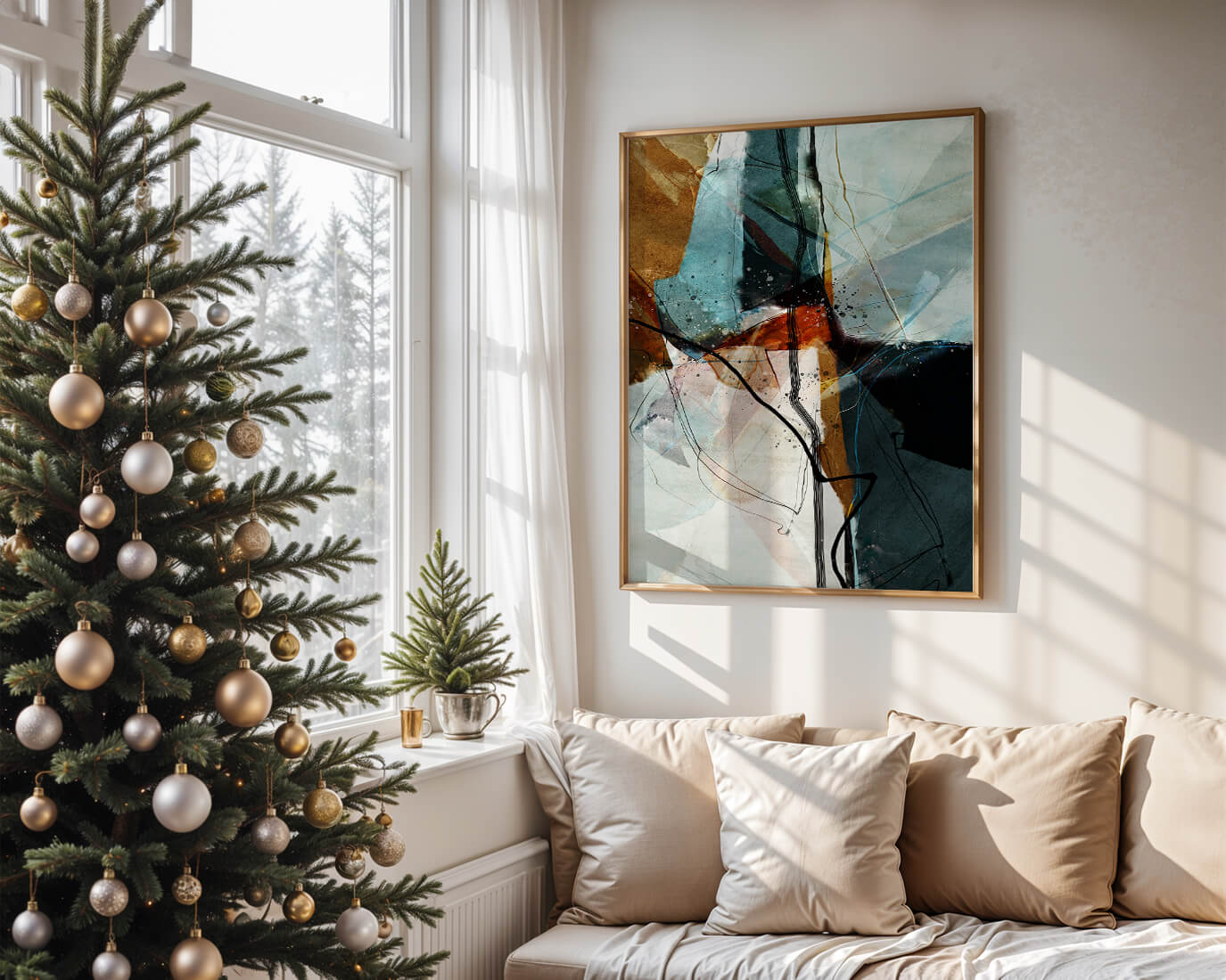 Abstract watercolor artwork with dynamic lines and colors