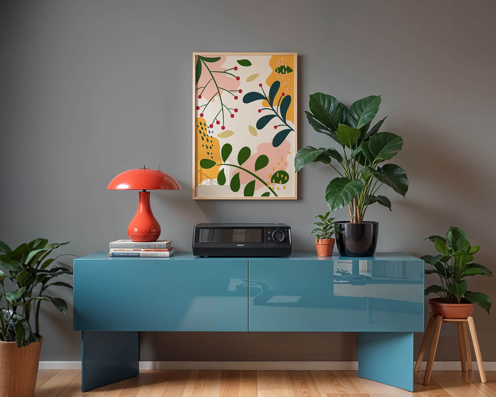 Abstract Floral Pattern with Bold Colors and Geometric Shapes