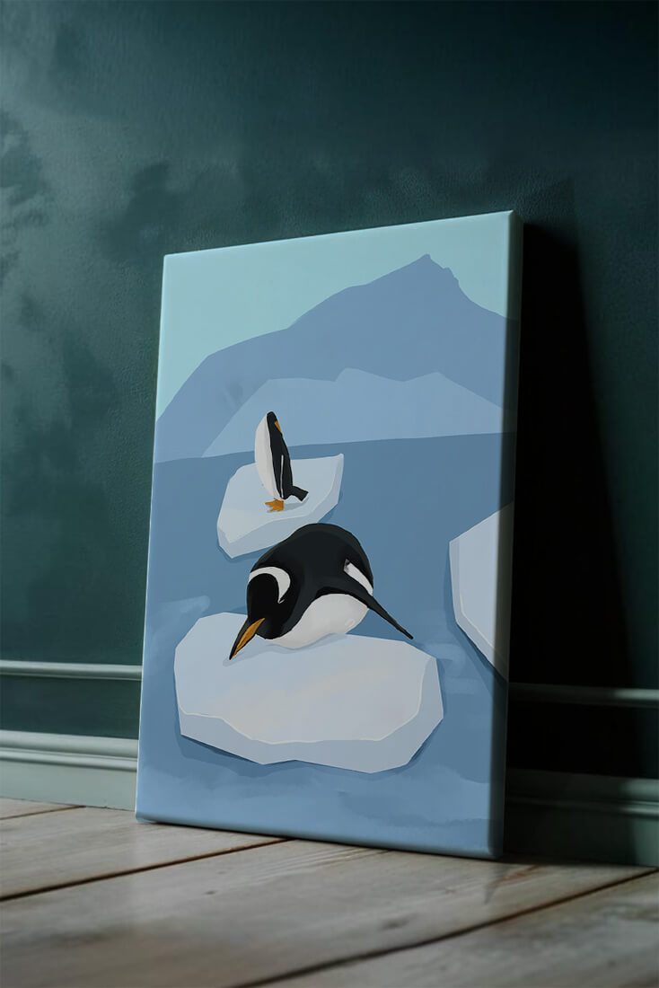 Charmante Pinguine auf schwimmenden Eisbergen in der Polarlandschaft
