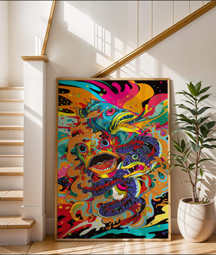 Arte abstracto de peces coloridos con elementos vibrantes