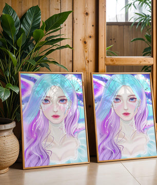 Fantasy portrait of a woman with pastel hair and vibrant features