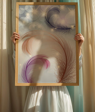 Elegant abstract feather design with sparkles and soft colors