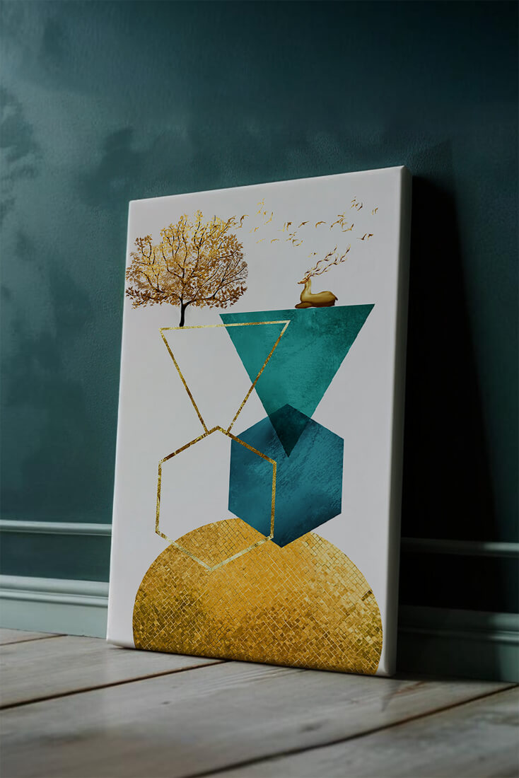 Abstract Geometric Composition with Golden Deer and Tree