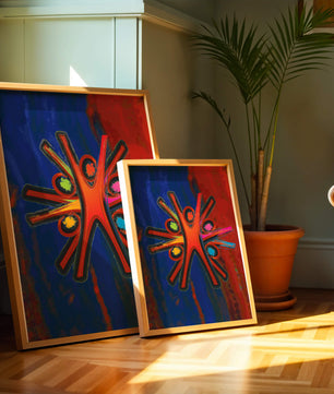 Abstract art with dynamic figures and vibrant colors