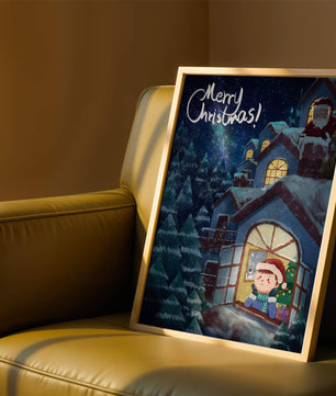 Festive Christmas scene with Santa and a cozy home