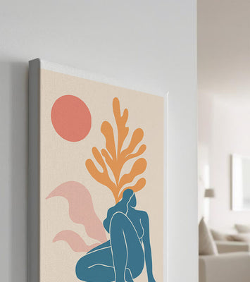 Abstract Nude Figure in Minimalist Design with Botanical Elements