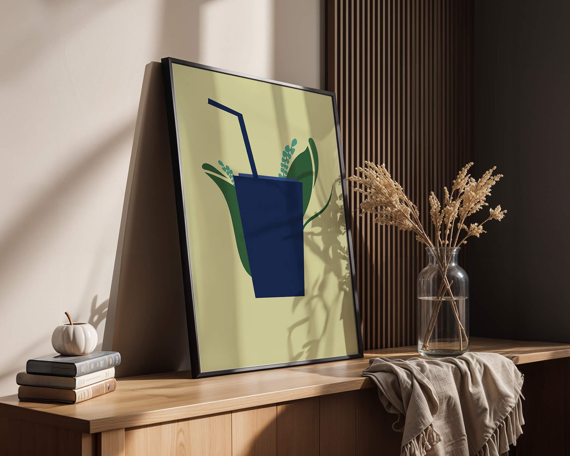 Modern cafe drink illustration with botanical elements