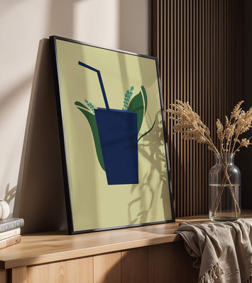 Modern cafe drink illustration with botanical elements