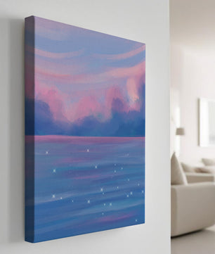 Verträumter Pastellhimmel, der sich in einer glitzernden Wasserlandschaft widerspiegelt 