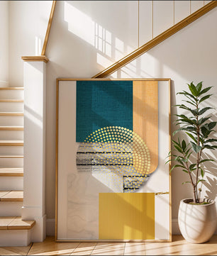 Abstraktes geometrisches Design mit Texturen und goldenen Akzenten