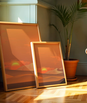 Sunset in Desert with Rolling Sand Dunes and Vibrant Orange Sky - Mi tienda