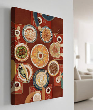 Colorful Chinese cuisine on a dining table with traditional dishes