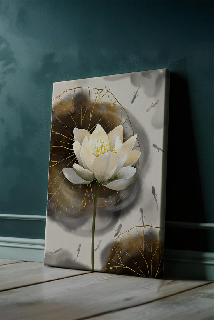 Illustration of a lotus flower with golden accents