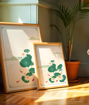 Elegante Lotus- und Koi-Fisch-Illustration mit orientalischen Designelementen