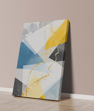 Abstract Geometric Art with Gold Accents in Blue, Yellow, and Gray - Mi tienda
