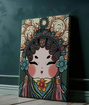Ilustración encantadora de una muñeca china tradicional con tocado floral