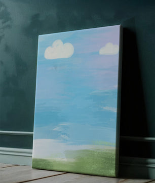 Blue Sky with Clouds and Green Field