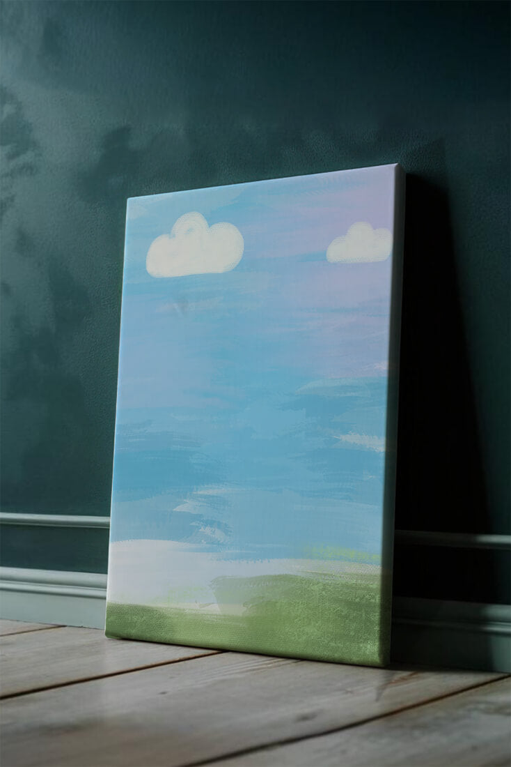 Blue Sky with Clouds and Green Field