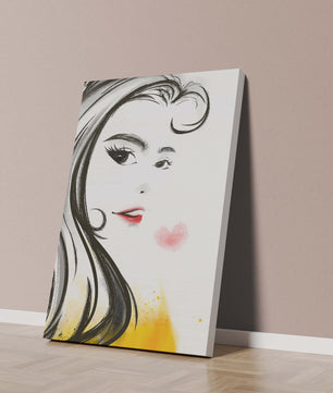 Dibujo de retrato elegante con labios rojos y motivo de corazón
