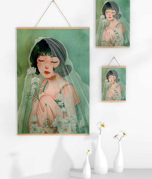 Ilustración emocional de una mujer rodeada de flores