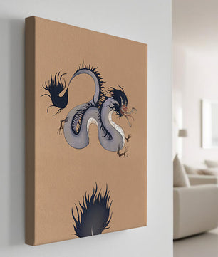 Illustration of a mystical dragon with fluid form on a beige background