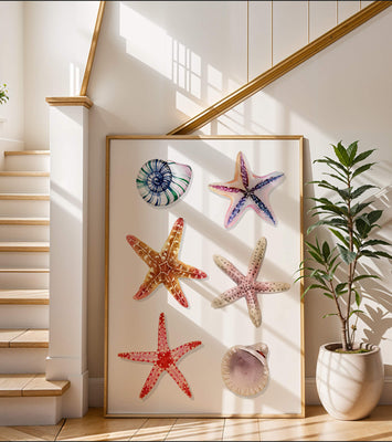 Watercolor collection of seashells and starfish illustration