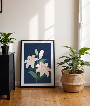 Elegante Lilien auf dunklem Blau