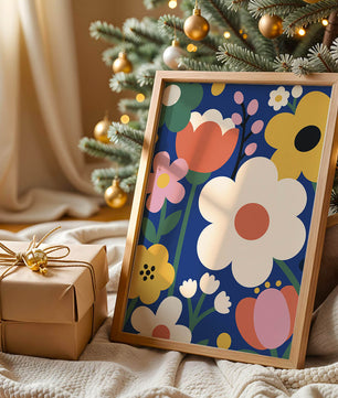 Colorful Floral Abstract Pattern On Dark Blue Background