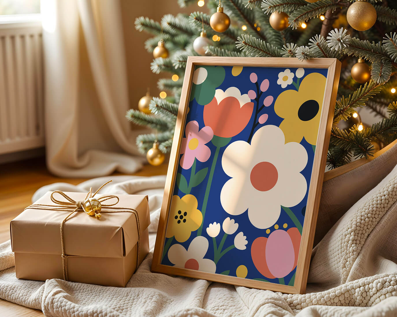 Colorful Floral Abstract Pattern On Dark Blue Background