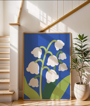 Abstract Lily of the Valley Illustration on Blue Background