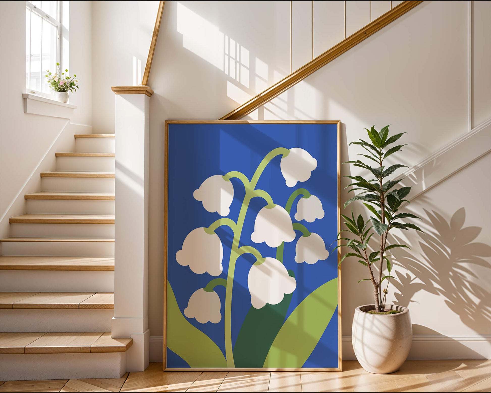 Abstract Lily of the Valley Illustration on Blue Background