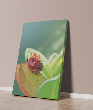 Ladybug on Leaf with Dew Drops in Serene Nature Setting - Mi tienda