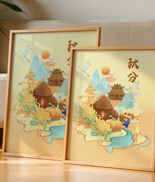 Charming autumn scene with traditional elements and nature motifs