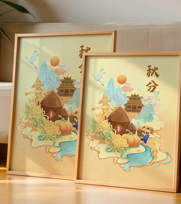 Charming autumn scene with traditional elements and nature motifs