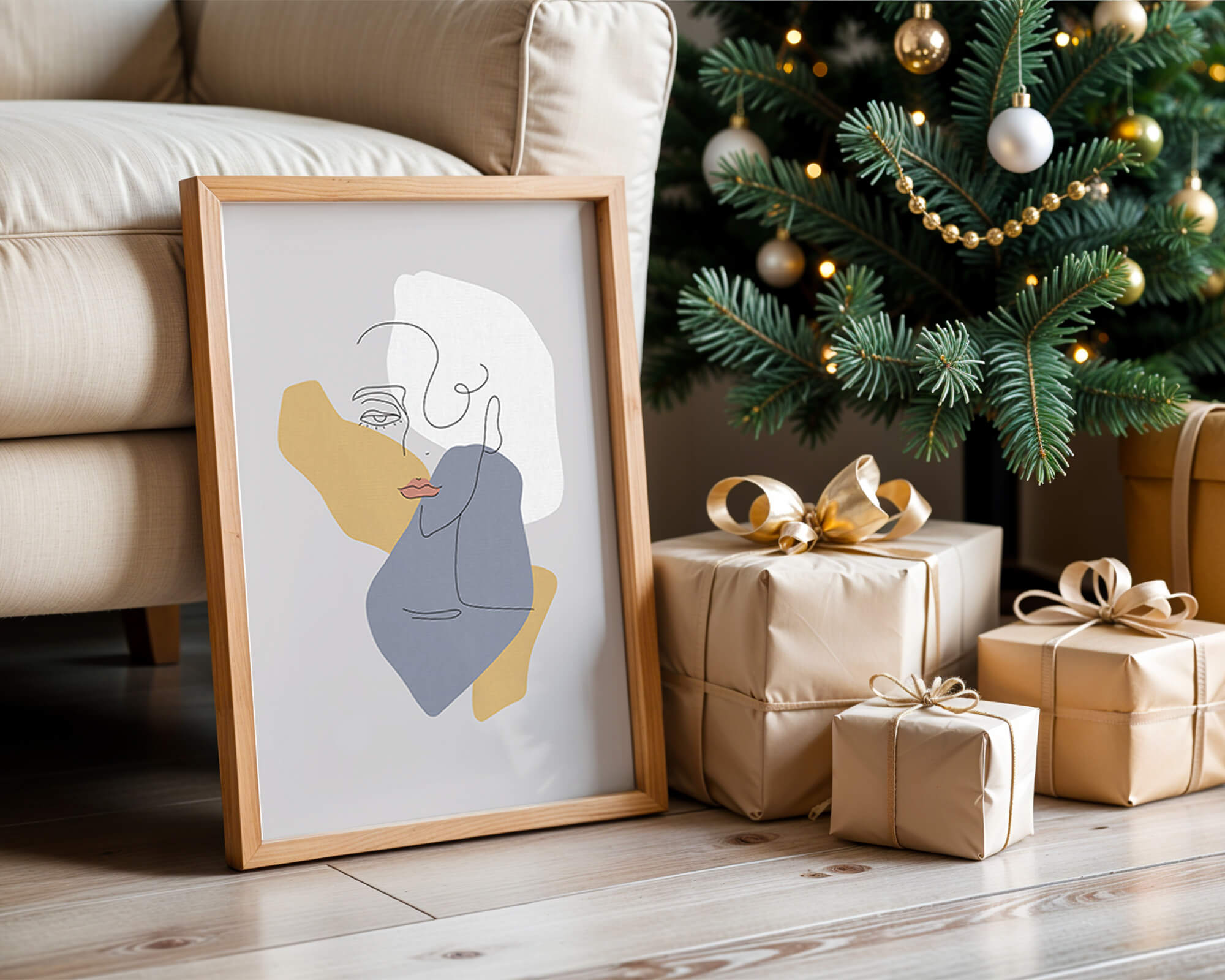 Abstract Line Art Portrait with Neutral Shapes - Mi tienda