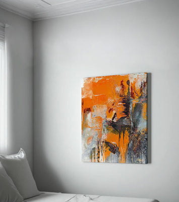 Abstract Orange and Grey Textured Art