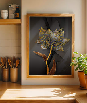 Golden Lotus Flower On Abstract Grey Background - Mi tienda